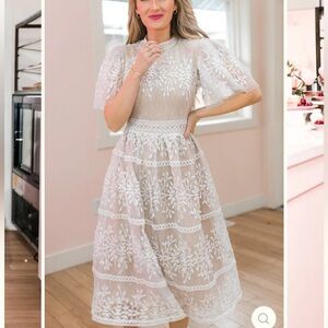 NWT Ivy City white lace party dance dress midi size L women's 10-12